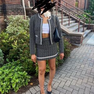 Elegant Black and White Tweed Skirt set tube top included